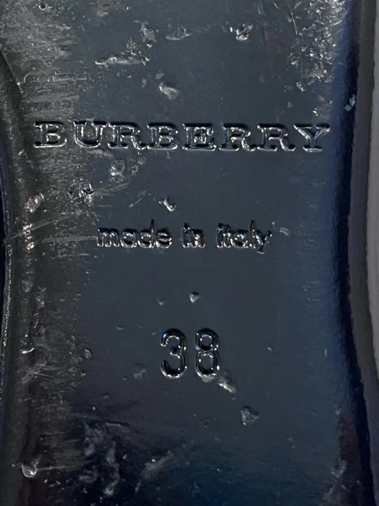 Burberry 38 Pewter Metallic Nova Check Sling-Back Peep-Toe Flats - Picture 11 of 11